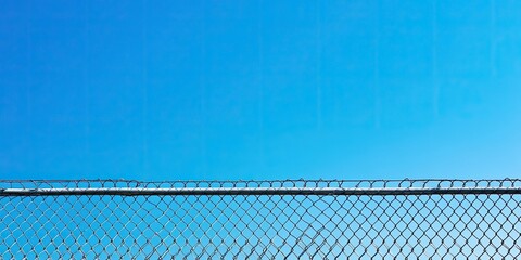 Iron wire fence against a clear blue sky creates a striking visual. The iron wire fence contrasts beautifully with the vibrant blue sky, enhancing the overall impact of the scene.