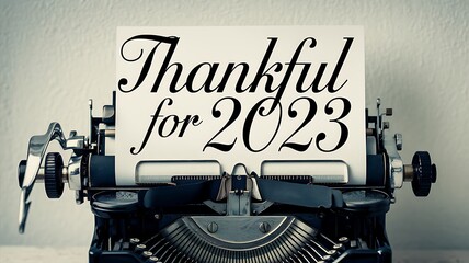 Obraz premium Thankful for Two Thousand Twenty Three on Vintage Typewriter