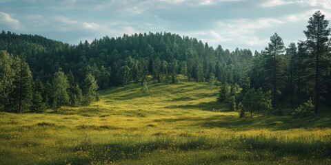 Fototapeta premium Hill in a hot valley within a forest setting, showcasing the characteristic landscape of the forest. This hill exemplifies the natural beauty found in such valley environments.