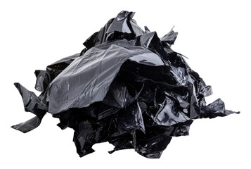 Crumpled black plastic waste in disarray, cut out - stock png.