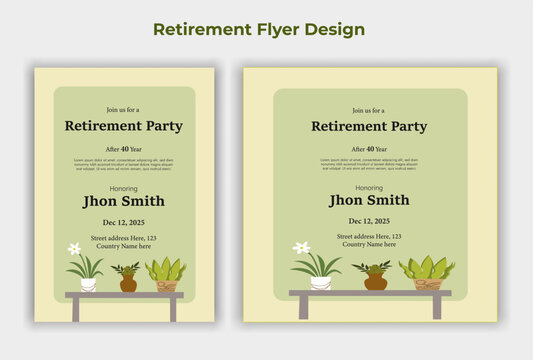 Happy retirement lunch party invitation flyer design template 
