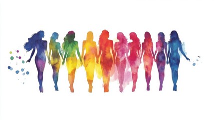 National Women Support Women Day Diverse silhouettes: vibrant watercolor rainbow of inclusivity and unity