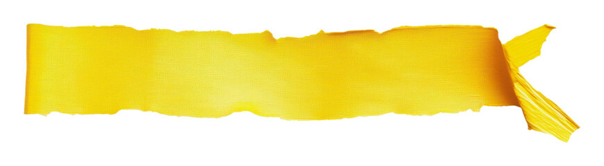 Bright yellow ribbon with frayed edges displayed, cut out - stock png.