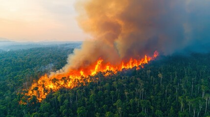 Fototapeta premium Aerial View Forest Fires and Their Consequences for Biodiversity and Ecosystems