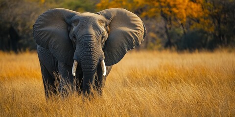 Fototapeta premium An elephant captured during a safari at a game reserve, showcasing the majestic presence of an elephant in its natural habitat while on an exciting safari adventure.