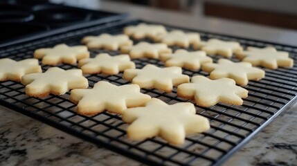 National Cookie Cutter Day Festive holiday star cookies on cooling rack for baking and celebrations