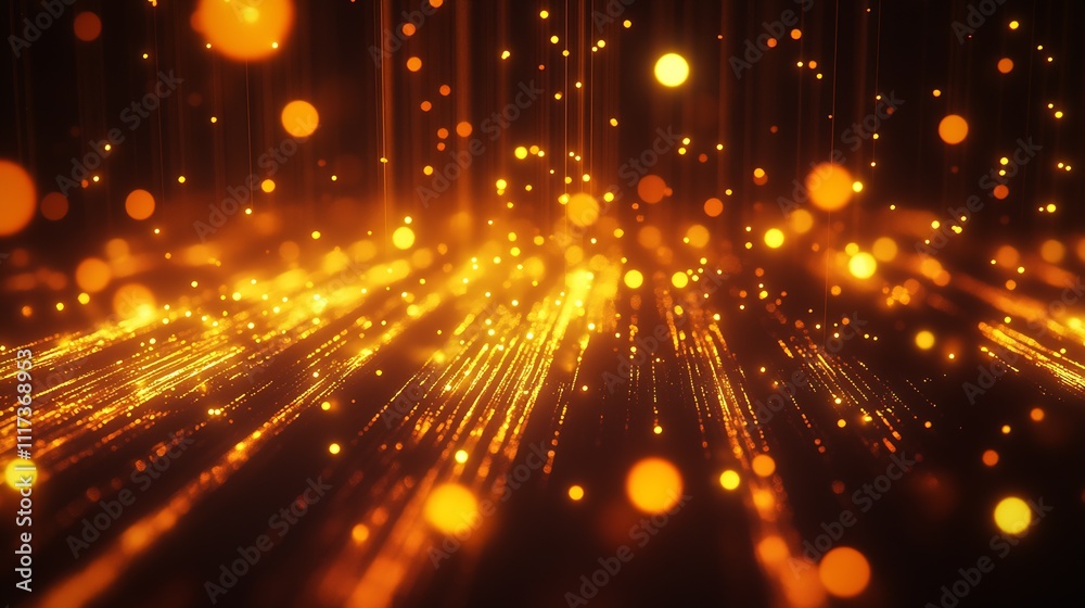 Poster Amber Light Burst with Glowing Particles and Movement Lines : Generative AI