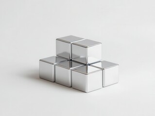 Fototapeta premium Abstract arrangement of shining aluminum cubes minimalist studio setting artistic visual composition contemporary design close-up perspective modern aesthetics