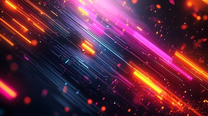 Fototapeta premium Neon energy trails dynamic abstract art in dark space