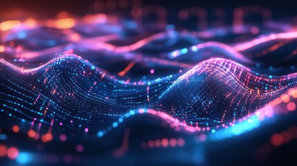 Abstract Wavy Digital Art with Glowing Lights