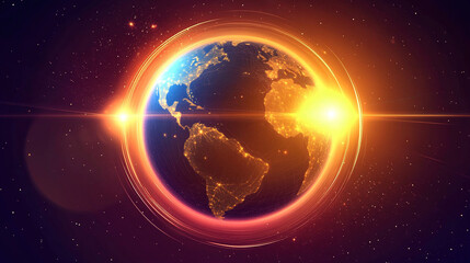 Obraz premium Earth axis diagram illustration showing the tilt of the Earth's rotational axis relative to its orbital plane, explaining the cause of seasonal changes and the distribution of sunlight.