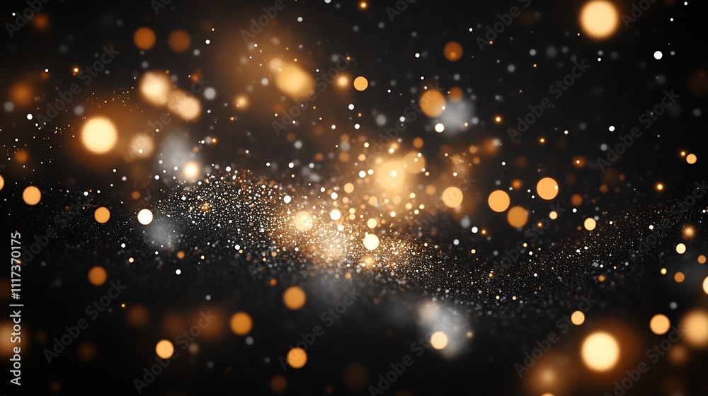 Aufkleber mesmerizing abstract bokeh lights in golden and yellow on black background : generative ai