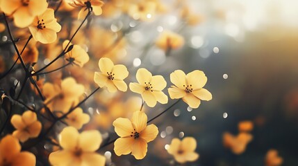 Fototapeta premium Beautiful Yellow Flowers In Sunlight Creating Enchanting Nature Scene : Generative AI