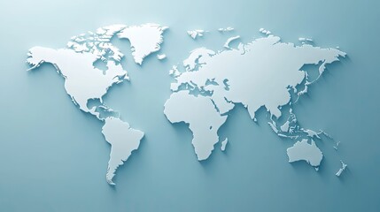 Minimalist world map on a light blue background, ideal for educational and travel themes.