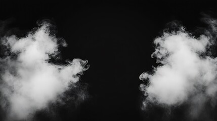 Dramatic White Smoke on Black Backdrop Creating Mysterious Abstract Patterns : Generative AI