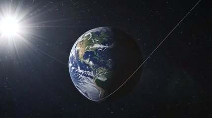 Naklejka premium Earth axis diagram illustration showing the tilt of the Earth's rotational axis relative to its orbital plane, explaining the cause of seasonal changes and the distribution of sunlight.