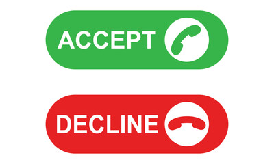Phone call icon accept and decline. agree disagree to terms and condition. colourful buttons  for app, website, ui. isolated on white background  design Template, . Vector illustration . EPS 10