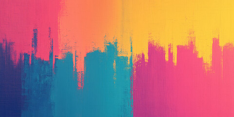 A vibrant abstract painting featuring a gradient of pink, blue, and yellow hues, evoking a sense of energy and creativity.