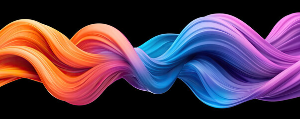 A vibrant, flowing wave of colors transitioning from orange to blue and purple against a black background, showcasing dynamic movement and fluidity.