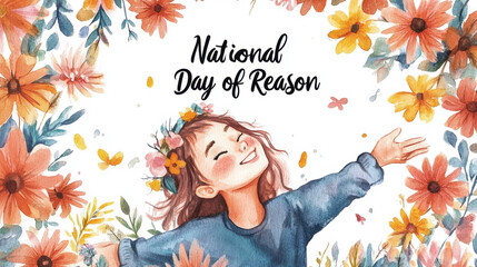 National Day of Reason National day of reason celebration with joyful girl and floral frame art design