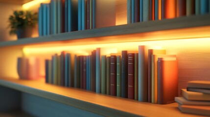 Obraz premium Cozy modern home library organizing books with warm lighting