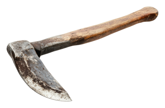 Old hand tool with a rustic wooden handle, cut out - stock png.