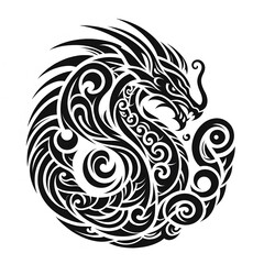 AI Generate of Dragon Shape in Maori Art style isolated in white