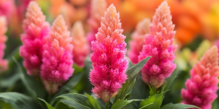 Vibrant cockscomb flowers showcase stunning pink and orange hues, blooming radiantly under the sun. Cockscomb, also known as Celosia argentea, enchants with its unique beauty.