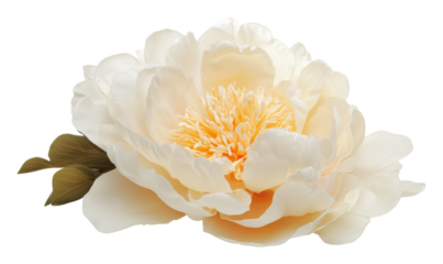 Beautiful cream peony with delicate petals, cut out - stock png.