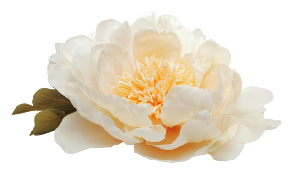 Beautiful cream peony with delicate petals, cut out - stock png.