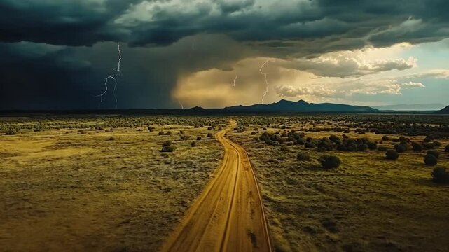 Drone footage of lightning storms capturing aerial views of lightning strikes in remote areas.
