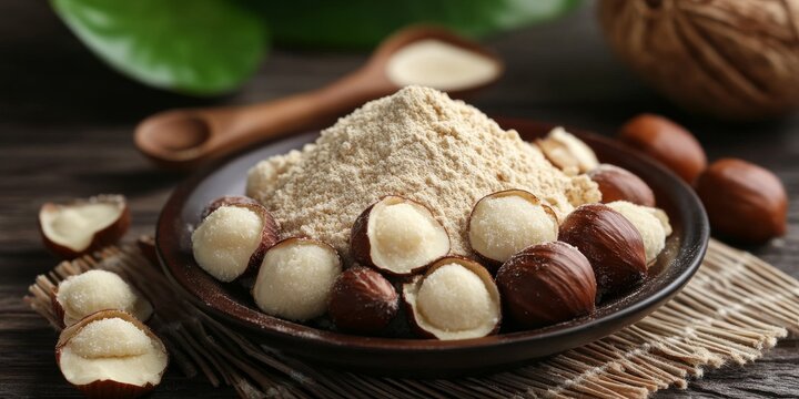 Cooked water chestnut combined with flour, often referred to as water chestnut powder, highlights the versatility of water chestnuts in various culinary applications and recipes.