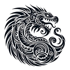 AI Generate of Dragon Shape in Maori Art style isolated in white
