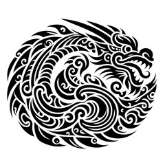 AI Generate of Dragon Shape in Maori Art style isolated in white