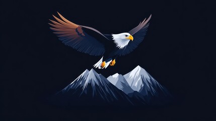 Obraz premium A majestic eagle soaring above snow-capped mountains against a dark background.