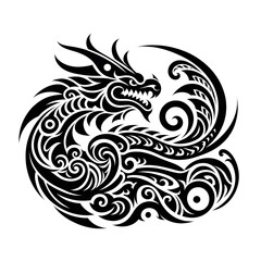 Fototapeta premium AI Generate of Dragon Shape in Maori Art style isolated in white