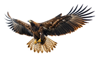 Majestic eagle soaring in clear blue sky, cut out - stock png.