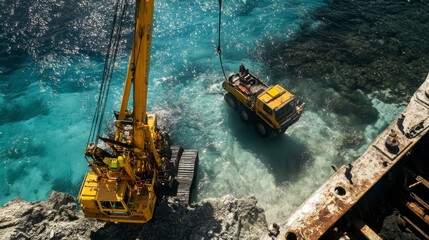 Aerial View of Mining Equipment in Ocean Environment