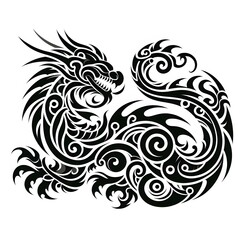 Obraz premium AI Generate of Dragon Shape in Maori Art style isolated in white
