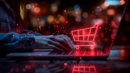 Woman shopping online on internet marketplace browsing for sale items for modern lifestyle and use credit card for online payment from wallet protected by crucial cyber security software