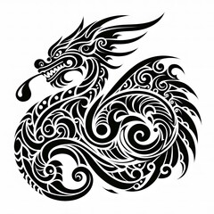 AI Generate of Dragon Shape in Maori Art style isolated in white