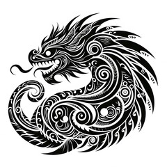 Obraz premium AI Generate of Dragon Shape in Maori Art style isolated in white