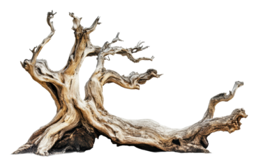 Gnarled wood sculpture on white, cut out - stock png.