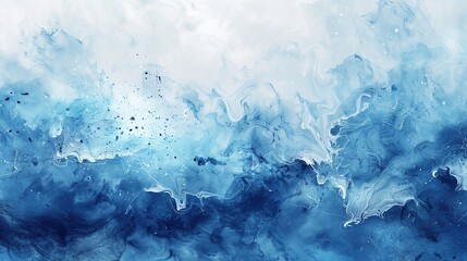 Obraz premium A detailed view of an watercolor blue ocean wave's texture and movement hand made illustration.