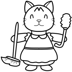 Doodle cartoon of cat maid