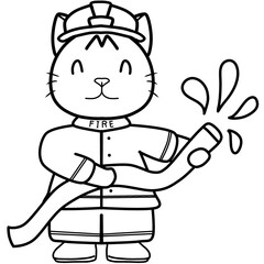 Doodle cartoon of cat firefighter