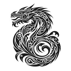 Fototapeta premium AI Generate of Dragon Shape in Maori Art style isolated in white