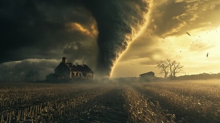 Fototapeta premium Tornado Tearing Through Farmland Leaving Devastation in its Wake