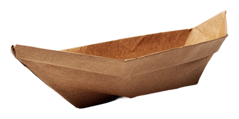Simple origami paper boat crafted from brown paper, cut out - stock png.