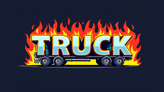 Bold cartoon style text TRUCK, graphic design dark background
